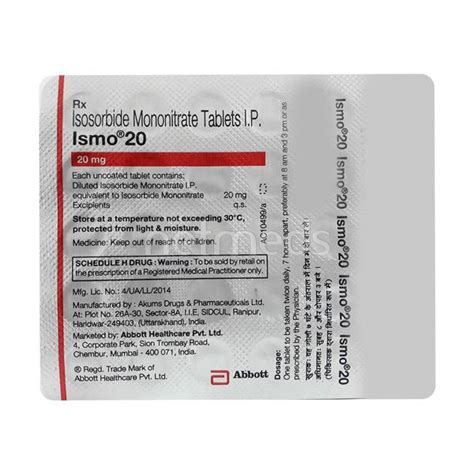 Ismo 20mg Tablet 30s Price Uses Side Effects Netmeds