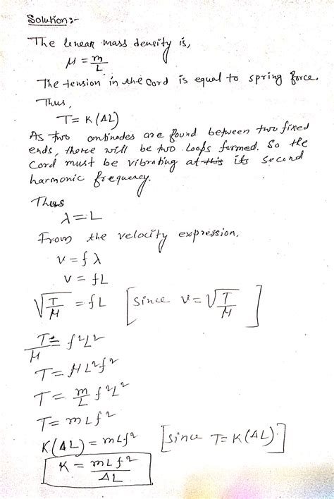 Solved A 72 1 G Cord Has An Equilibrium Length Of 4 24 M The Cord Is