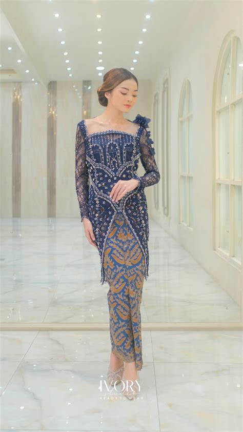 Awani Navy Garnet Kebaya With Stone Formation Beadings Ivory Studio Rtw