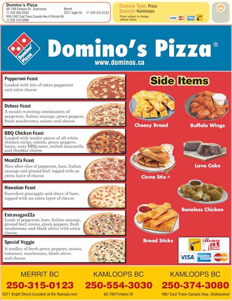 Dominos Pizza Menu And Prices 724 Sydney Ave Kamloops Bc