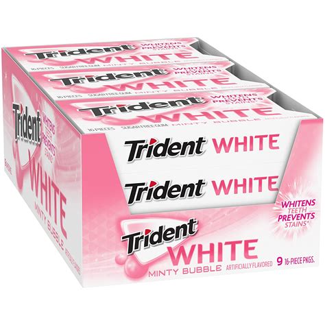 Trident White Minty Bubble Sugar Free Gum 9 Packs Of 16 Pieces 144