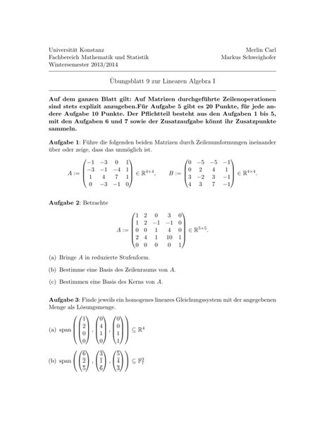 Ubungsblatt Zur Linearen Algebra I