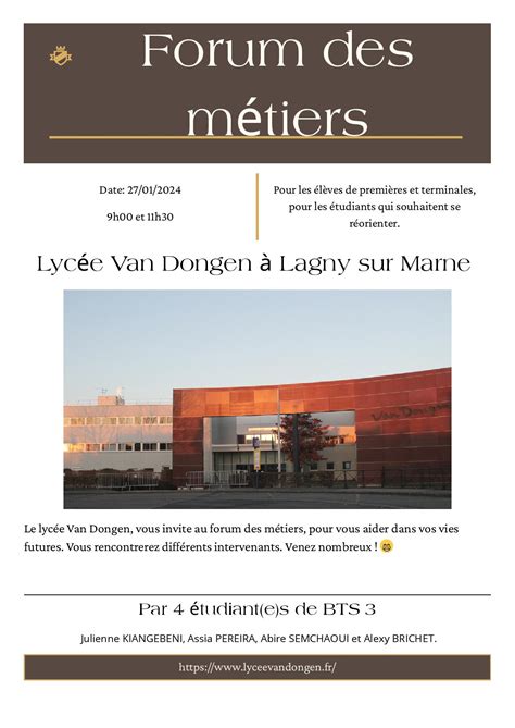 Forum des métiers VDG Samedi 27 janvier 2024 page 001 Lycée Van Dongen