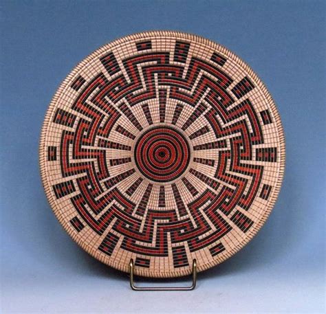 A Basket With Red And Black Designs On It