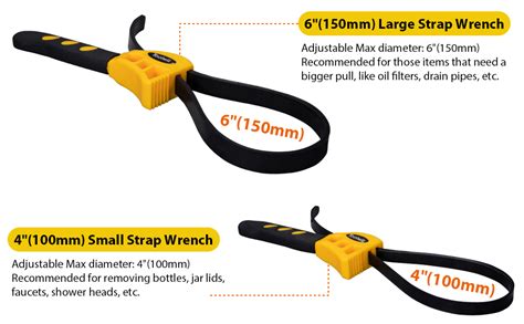 Toolwiz Yellow Strap Wrench Set 2pcs Oil Filter Wrench Set Polyvinyl