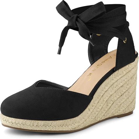 Allegra K Womens Closed Toe Espadrilles Tie Up Wedge Sandals Black 4