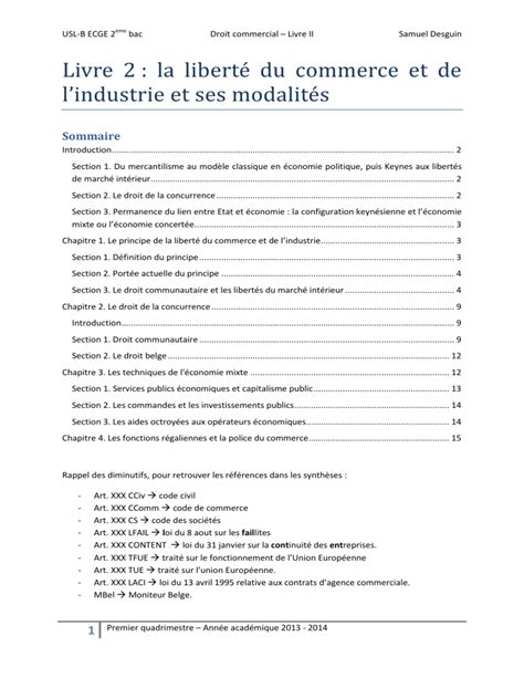 Livre La Libert Du Commerce Et De L Industrie