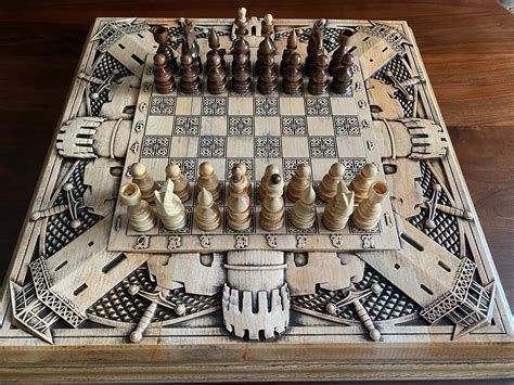 Medieval Castle Chess Board Large Wooden Chess Board Luxury - Etsy