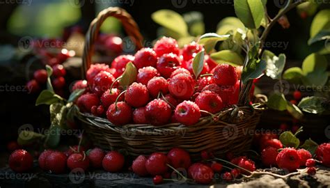 Freshness Of Nature Bounty Ripe Organic Berry Fruit In Wicker Basket