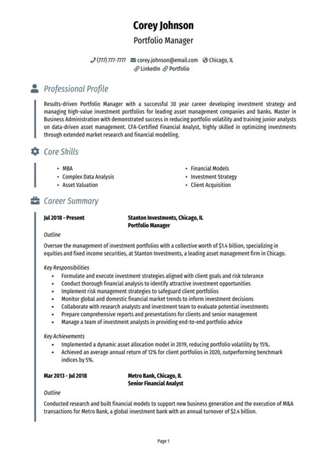 Portfolio Manager Resume Example Guide Secure Interviews