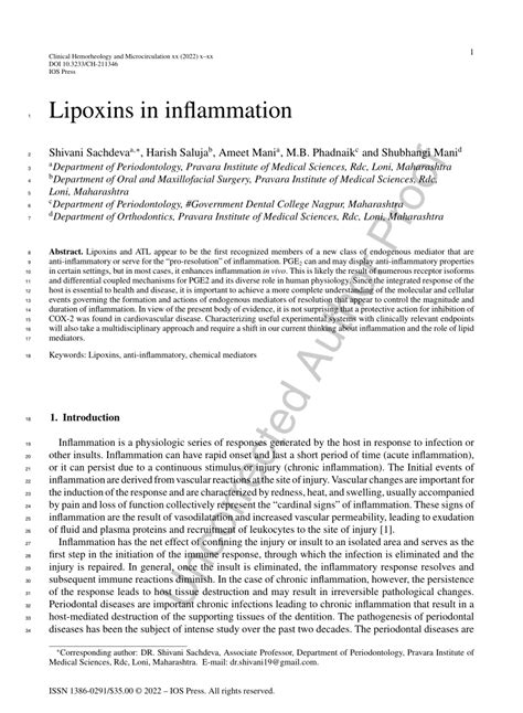 Pdf Lipoxins In Inflammation