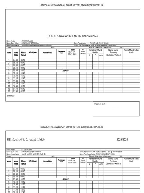 Buku Rekod Kawalan Kelas 2023 Jan Feb Pdf