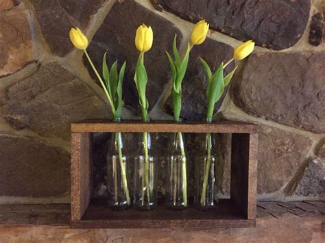 Handmade Wooden Vase Holder With Bottles Perfect Centerpiece Flower