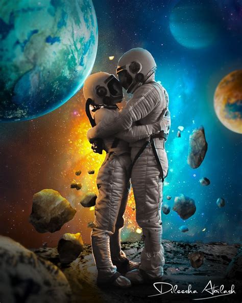 Lovely Astronaut Couple Photoshop Manipulation Astronaut Art