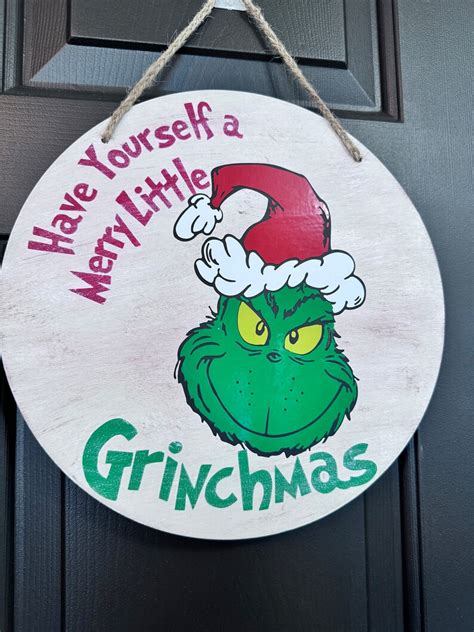 Grinchmas Door Hanger Grinch Door Sign Round Door Hanger Christmas