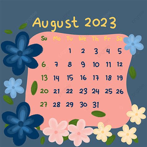 August 2023 Calendar In Pastel Colors Decorated With Flowers Template