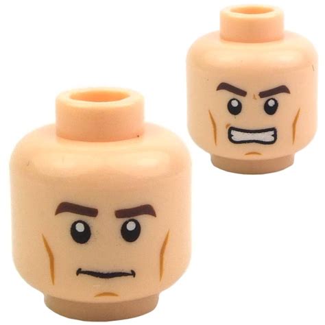 Lego New Light Flesh Minifigure Head Dual Sided Dark Orange Eyebrows