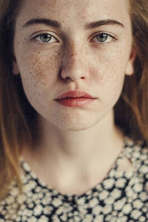 Face Of A Beautiful Girl With Freckles Close Up By Andrei Aleshyn For