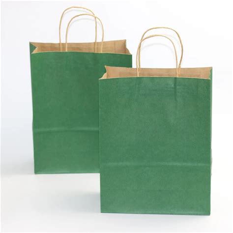 Standard Size Recycle Green Kraft Paper Bag With Paper Twist Handles