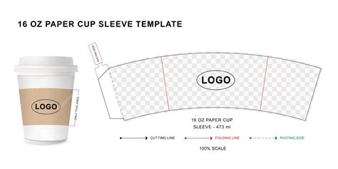 커피 컵 슬리브 16 온스의 다이 커트 템플릿 프리미엄 벡터