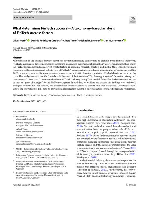 Pdf What Determines Fintech Success—a Taxonomy Based Analysis Of Fintech Success Factors