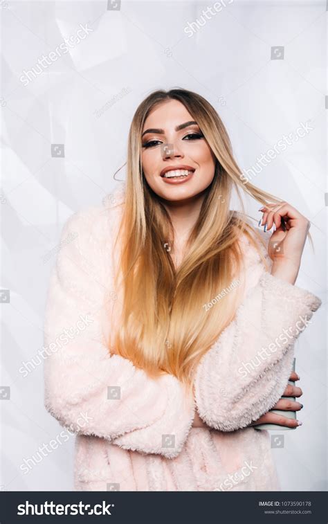 Sexy Blonde Pink Bathrobe Morning Conceptjoyful Stock Photo 1073590178 Shutterstock