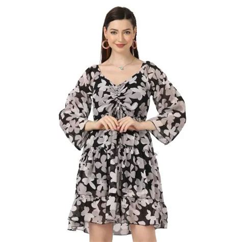 Buy Buynewtrend Blue Georgette Floral Print Women Short Dress Dress