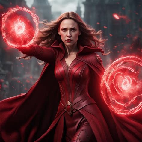 Wanda Maximoff Scarlet Witch Battle Pose Using Chaos Magic 12th Century Gothic Art Ai