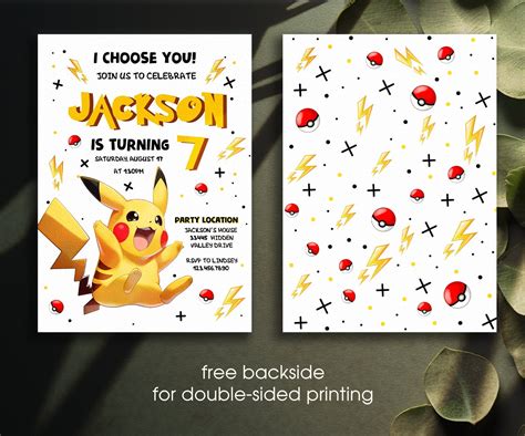 Printable Birthday Invitation Pikachu Invite Editable Etsy