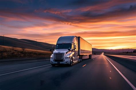 Premium Photo Semi Truck Driving Down Highway At Sunset