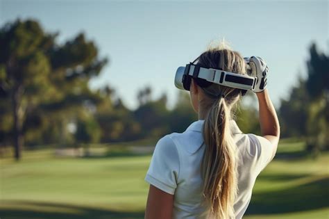 Blonde Golfer Embracing Virtual Reality On Golf Course Premium AI