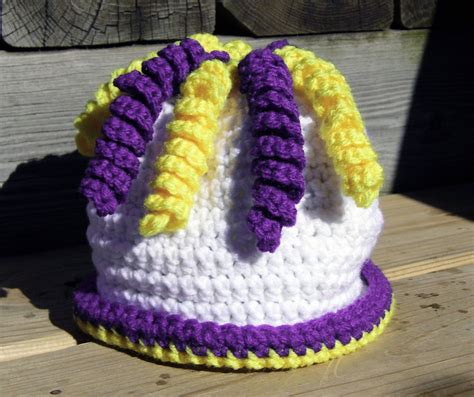 Minnesota Vikings Spirit Hat With Curlies Handmade Crochet 2400