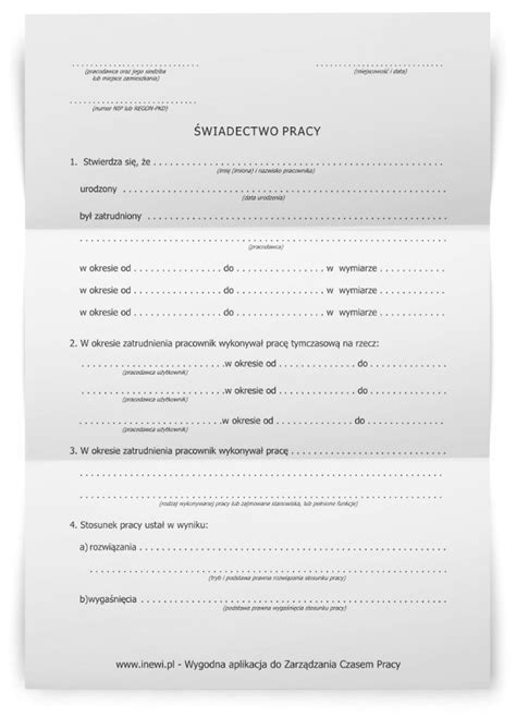 Świadectwo pracy 2024 Pobierz Darmowy Wzór Druk DOC PDF inEwi