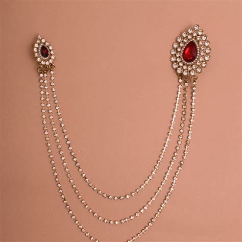 Buy Ruby Red Stone And Diamante Studded Chain Brooch Online In The Uk