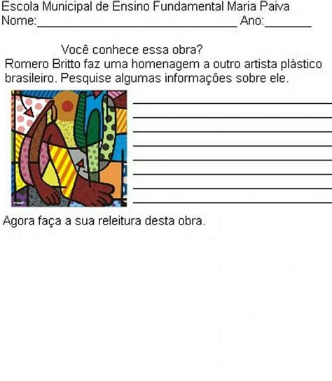 Atividade Sobre Romero Britto Gabarito REVOEDUCA