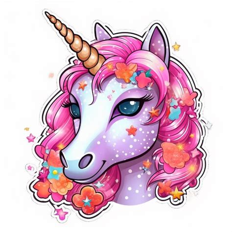 Premium Photo Unicorn With Pink Hair And Stars On Its Head Generative Ai