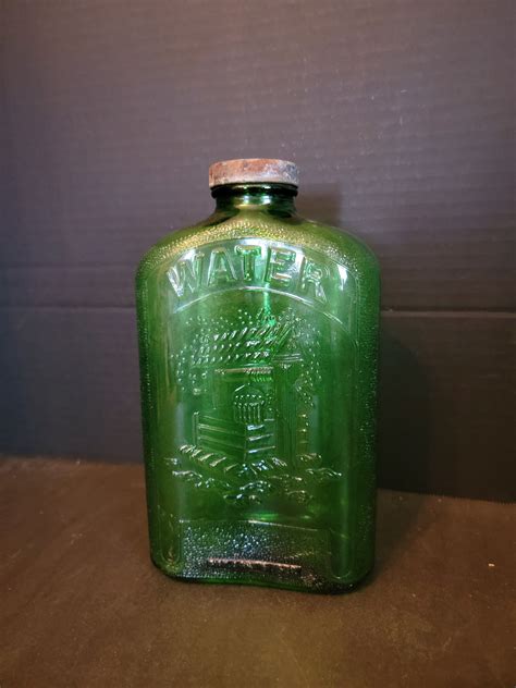 Vintage Green Glass Refrigerator Water Bottle Embossed Wishing Etsy