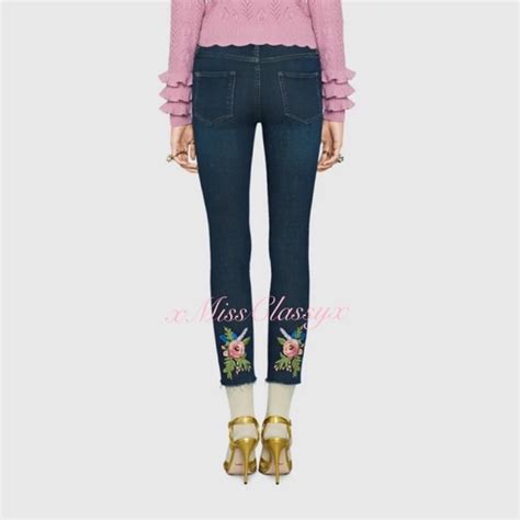 Gucci Jeans Nwt Gucci Floral Embroidered Low Rise Stretch Skinny