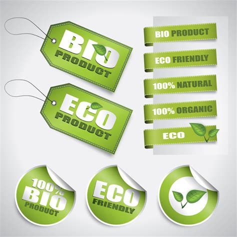 Go green eco and bio labels with stickers vector Vectors graphic art designs in editable .ai ...