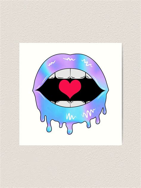 Holographic Dripping Lips Art Print For Sale By Mispuhoney Redbubble