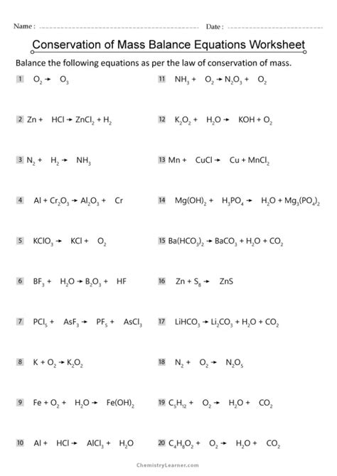 Free Printable Law Of Conservation Of Mass Worksheets Worksheets Library