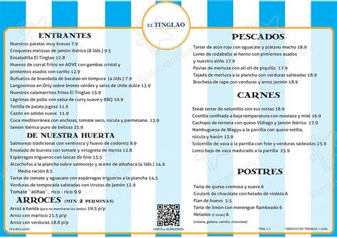 Carta del restaurante El Tinglao Cervecería Madrid