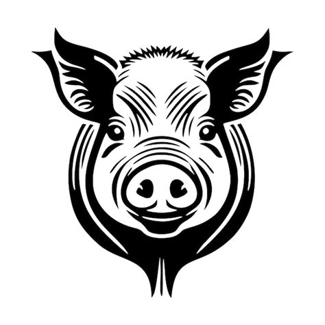 Portrait De Tête De Cochon Illustration Vectorielle Blanc Et Noir