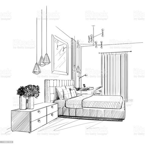 Bedroom Interior Sketch Vector Illustration Dibujo Arquitect Nico De