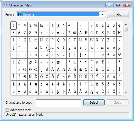 Windows 1.0 Character Map Symbols