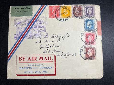 New Zealand Airmail First Direct Flight Cover Ffc Darwin To London