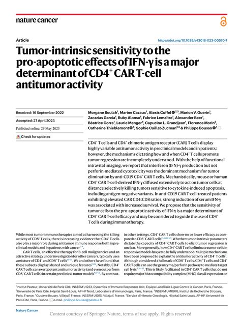 PDF Tumor intrinsic sensitivity to the pro apoptotic effects of IFN γ