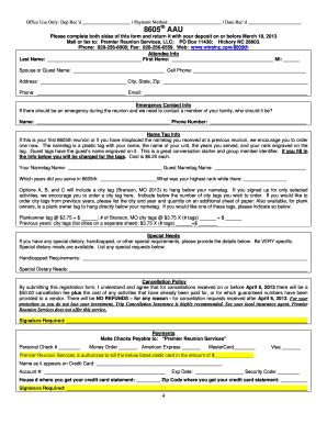 Fillable Online 8605 AAU 2013 Reunion Registration Information