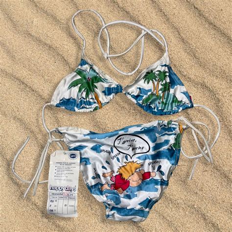 Triumph Vintage Bikini 1980s 2 Piece Swimsuit Splash Funky Comics Graphic Triangle Full Brief