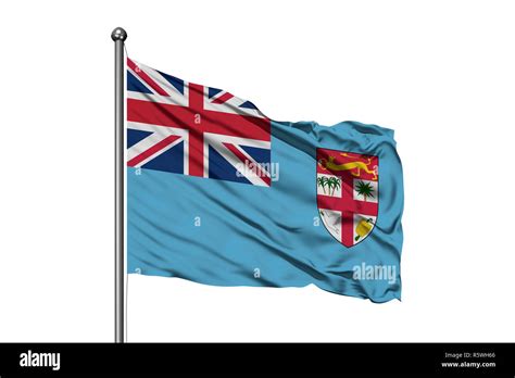 Flag Of Fiji Waving In The Wind Isolated White Background Fijian Flag